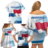 Panama Waving Flag Design Family Matching Off Shoulder Short Dress and Hawaiian Shirt with Red Blue Stars and National Color Pattern - Wonder Print Shop