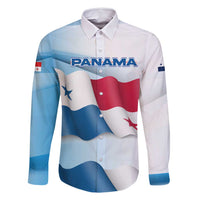 Panama Waving Flag Design Family Matching Off Shoulder Short Dress and Hawaiian Shirt with Red Blue Stars and National Color Pattern - Wonder Print Shop