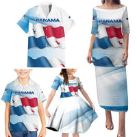 Panama Waving Flag Design Family Matching Puletasi and Hawaiian Shirt with Red Blue Stars and National Color Pattern - Wonder Print Shop