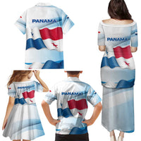 Panama Waving Flag Design Family Matching Puletasi and Hawaiian Shirt with Red Blue Stars and National Color Pattern - Wonder Print Shop