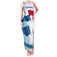 Panama Waving Flag Design Family Matching Tank Maxi Dress and Hawaiian Shirt with Red Blue Stars and National Color Pattern - Wonder Print Shop