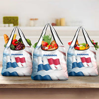 Panama Waving Flag Design Grocery Bag with Red Blue Stars and National Color Pattern - Wonder Print Shop