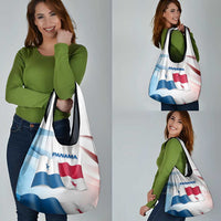 Panama Waving Flag Design Grocery Bag with Red Blue Stars and National Color Pattern - Wonder Print Shop