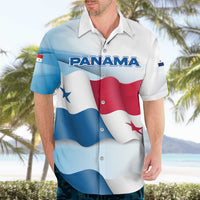 Panama Waving Flag Design Hawaiian Shirt with Red Blue Stars and National Color Pattern - Wonder Print Shop