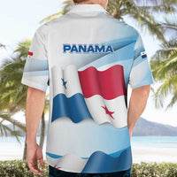 Panama Waving Flag Design Hawaiian Shirt with Red Blue Stars and National Color Pattern - Wonder Print Shop