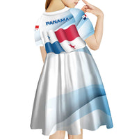 Panama Waving Flag Design Kid Short Sleeve Dress with Red Blue Stars and National Color Pattern - Wonder Print Shop