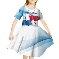 Panama Waving Flag Design Kid Short Sleeve Dress with Red Blue Stars and National Color Pattern - Wonder Print Shop