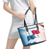 Panama Waving Flag Design Leather Tote Bag with Red Blue Stars and National Color Pattern - Wonder Print Shop