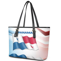 Panama Waving Flag Design Leather Tote Bag with Red Blue Stars and National Color Pattern - Wonder Print Shop