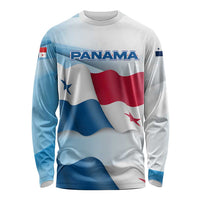 Panama Waving Flag Design Long Sleeve Shirt with Red Blue Stars and National Color Pattern - Wonder Print Shop