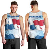 Panama Waving Flag Design Men Tank Top with Red Blue Stars and National Color Pattern - Wonder Print Shop
