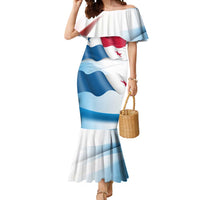 Panama Waving Flag Design Mermaid Dress with Red Blue Stars and National Color Pattern - Wonder Print Shop