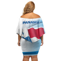 Panama Waving Flag Design Off Shoulder Short Dress with Red Blue Stars and National Color Pattern - Wonder Print Shop