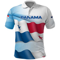 Panama Waving Flag Design Polo Shirt with Red Blue Stars and National Color Pattern - Wonder Print Shop