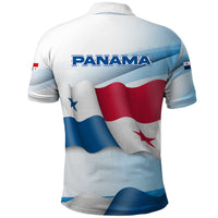Panama Waving Flag Design Polo Shirt with Red Blue Stars and National Color Pattern - Wonder Print Shop