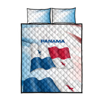 Panama Waving Flag Design Quilt Bed Set with Red Blue Stars and National Color Pattern - Wonder Print Shop