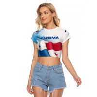 Panama Waving Flag Design Raglan Cropped T Shirt with Red Blue Stars and National Color Pattern - Wonder Print Shop