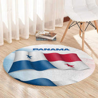 Panama Waving Flag Design Round Carpet with Red Blue Stars and National Color Pattern - Wonder Print Shop