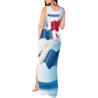 Panama Waving Flag Design Tank Maxi Dress with Red Blue Stars and National Color Pattern - Wonder Print Shop