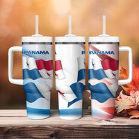 Panama Waving Flag Design Tumbler With Handle with Red Blue Stars and National Color Pattern - Wonder Print Shop