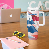 Panama Waving Flag Design Tumbler With Handle with Red Blue Stars and National Color Pattern - Wonder Print Shop