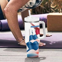 Panama Waving Flag Design Tumbler With Handle with Red Blue Stars and National Color Pattern - Wonder Print Shop