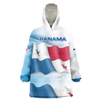 Panama Waving Flag Design Wearable Blanket Hoodie with Red Blue Stars and National Color Pattern - Wonder Print Shop