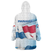 Panama Waving Flag Design Wearable Blanket Hoodie with Red Blue Stars and National Color Pattern - Wonder Print Shop