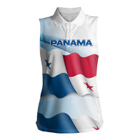 Panama Waving Flag Design Women Sleeveless Polo Shirt with Red Blue Stars and National Color Pattern - Wonder Print Shop