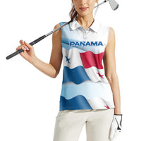 Panama Waving Flag Design Women Sleeveless Polo Shirt with Red Blue Stars and National Color Pattern - Wonder Print Shop