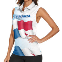Panama Waving Flag Design Women Sleeveless Polo Shirt with Red Blue Stars and National Color Pattern - Wonder Print Shop