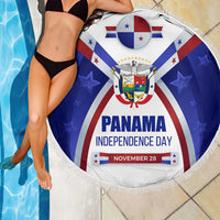 Panama Independence Day Beach Blanket with National Coat of Arms and Red Blue Star Design - Wonder Print Shop