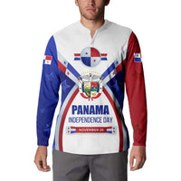 Panama Independence Day Button Sweatshirt with National Coat of Arms and Red Blue Star Design - Wonder Print Shop