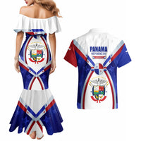 Panama Independence Day Couples Matching Mermaid Dress and Hawaiian Shirt with National Coat of Arms and Red Blue Star Design - Wonder Print Shop