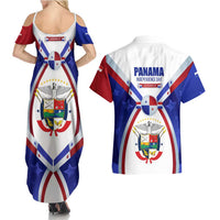 Panama Independence Day Couples Matching Summer Maxi Dress and Hawaiian Shirt with National Coat of Arms and Red Blue Star Design - Wonder Print Shop