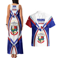 Panama Independence Day Couples Matching Tank Maxi Dress and Hawaiian Shirt with National Coat of Arms and Red Blue Star Design - Wonder Print Shop