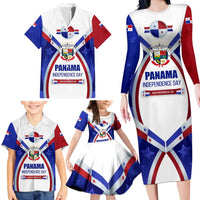 Panama Independence Day Family Matching Long Sleeve Bodycon Dress and Hawaiian Shirt with National Coat of Arms and Red Blue Star Design - Wonder Print Shop