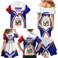 Panama Independence Day Family Matching Mermaid Dress and Hawaiian Shirt with National Coat of Arms and Red Blue Star Design - Wonder Print Shop