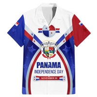 Panama Independence Day Family Matching Mermaid Dress and Hawaiian Shirt with National Coat of Arms and Red Blue Star Design - Wonder Print Shop