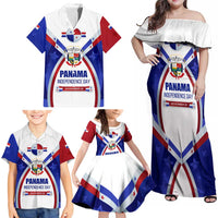 Panama Independence Day Family Matching Off Shoulder Maxi Dress and Hawaiian Shirt with National Coat of Arms and Red Blue Star Design - Wonder Print Shop