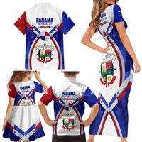 Panama Independence Day Family Matching Short Sleeve Bodycon Dress and Hawaiian Shirt with National Coat of Arms and Red Blue Star Design - Wonder Print Shop