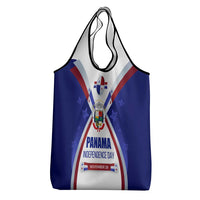 Panama Independence Day Grocery Bag with National Coat of Arms and Red Blue Star Design - Wonder Print Shop