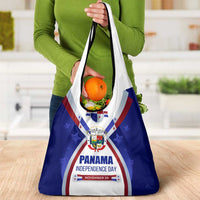 Panama Independence Day Grocery Bag with National Coat of Arms and Red Blue Star Design - Wonder Print Shop