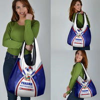 Panama Independence Day Grocery Bag with National Coat of Arms and Red Blue Star Design - Wonder Print Shop