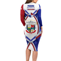 Panama Independence Day Long Sleeve Bodycon Dress with National Coat of Arms and Red Blue Star Design - Wonder Print Shop