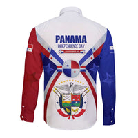 Panama Independence Day Long Sleeve Button Shirt with National Coat of Arms and Red Blue Star Design - Wonder Print Shop
