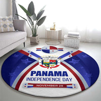 Panama Independence Day Round Carpet with National Coat of Arms and Red Blue Star Design - Wonder Print Shop