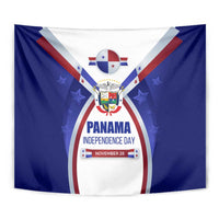 Panama Independence Day Tapestry with National Coat of Arms and Red Blue Star Design - Wonder Print Shop
