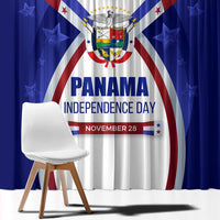 Panama Independence Day Window Curtain with National Coat of Arms and Red Blue Star Design - Wonder Print Shop