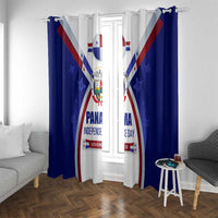 Panama Independence Day Window Curtain with National Coat of Arms and Red Blue Star Design - Wonder Print Shop